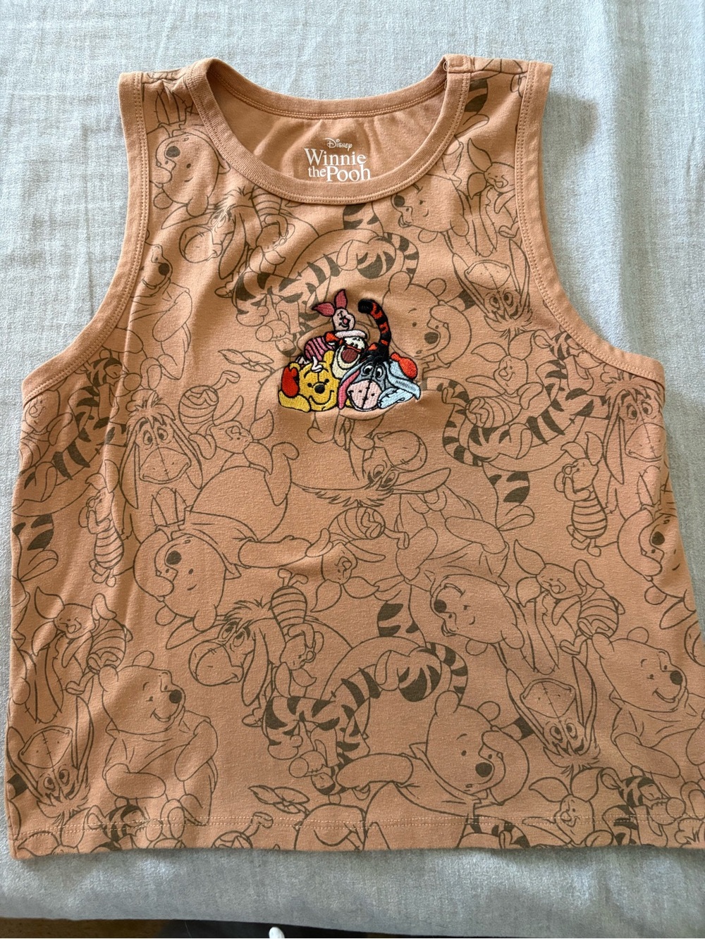 Disney Winnie the Pooh Tan Tank Top with Embroidered Characters